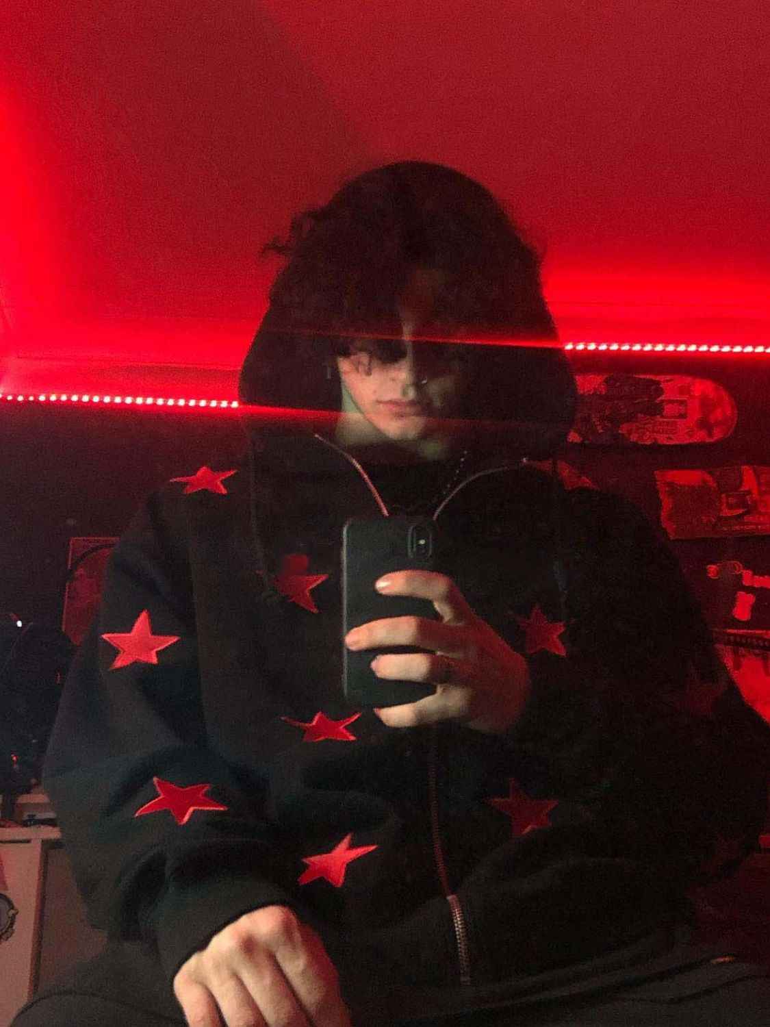 Men's Contrast Star Hooded Zip Up Hoodie - Damned Threads